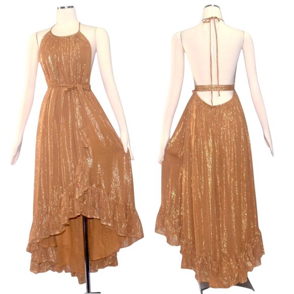 Sundress Alice Dress in Burnt Orange Marbella Desert Metallic Gold Stripe M L - Picture 6 of 6